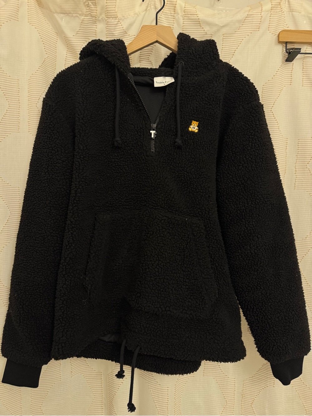 Teddy Fresh Sherpa Quarter Zip Pullover Hoodie Black Small